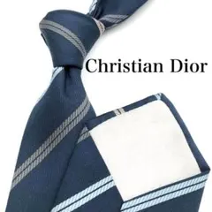 【美品】Christian Dior ネクタイ ストライプ ネイビー 水色