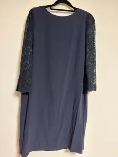 美品 23区 APPLAUD レーススリーブワンピース ネイビー 38 M