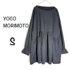ヨーコモリモト チュニックブラウス ティアードギャザー 黒 S ブラックゆったり