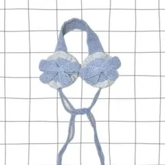 イヤーマフ　耳当て　リボン　水色　キラキラ　ラメ　ハンドメイド　かぎ針編み　毛糸