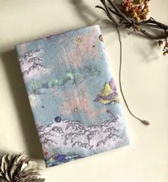 【A5判】ブックカバー　ハンドメイド チェック　宇宙　くすみカラー