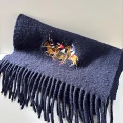 ポロラルフローレン　ポロ競技刺繍入り紺ウールマフラー