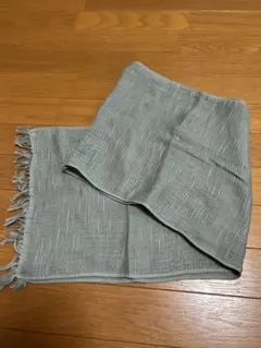若草色　フリンジ付きストール　美品