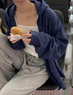 SHEIN チェック フード付きシャツ