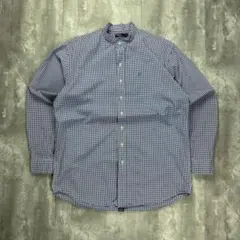 ラルフローレン 刺繍ロゴ ノーカラーシャツ ギムガムチェック青白 XL 6483のサムネイル