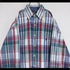 ラルフローレン BDシャツ 長袖 チェック柄 紺ポニー刺繍 ゆるだぼ