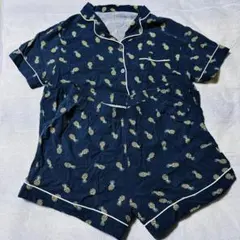 ❤️GU❤️ジーユー　授乳OK前開きパジャマ　ネイビー　パイナップル柄　上下セット