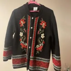 花柄刺繍 長袖カーディガン 黒　森ガール　フェアリーグランジ　古着