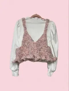 ｟ハンドメイド｠ビスチェ ベスト ガーリー バレエコア ピンク フリル 春 夏