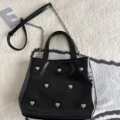 LOWRYSFARMハートスタッズ付き 2WAY ショルダーバッグ ブラック