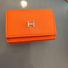 オレンジ レザー 三つ折り財布