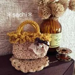 確認用です ＊ほっこりレトロ＊ レース編みのミニチュアバッグ カゴ風