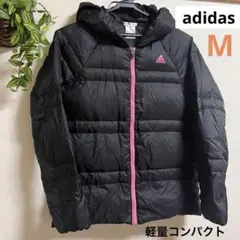 【美品】アディダス adidas フード付 ライトダウンジャケット 軽量 黒 M