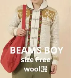 ビームスボーイ　チロリアン　バード柄　wool混　ニット　カーディガン　Free