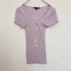 上品　23区リブニット トップス くすみピンク レース Vネック ボタン タイトのサムネイル