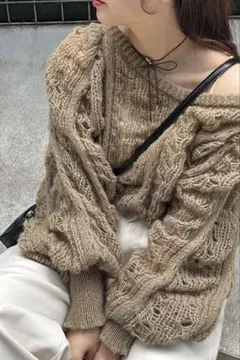 カスタネ Kastane シャーリング透かしニット