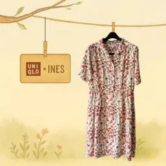 UNIQLO INESワンピース 花柄 半袖 ひざ丈 L レーヨン100%