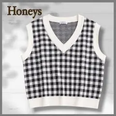 ハニーズ Honeys コルザ Vネック ギンガムチェック ニットベスト M