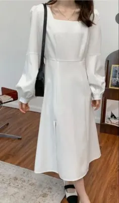 ホワイト スクエアネック ロングワンピース#結婚式#二次会のサムネイル