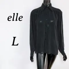 elle ドット柄ブラウス ブラック 水玉 シアー 長袖 Lサイズ 上品のサムネイル