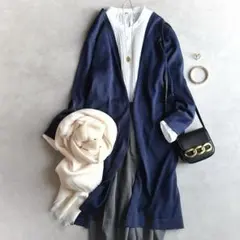 美品▲ANAYIアナイ//アセテートポリエステルロングカーディガン▲ネイビー