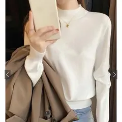 カシミヤタッチハイネックニットトップス CU233