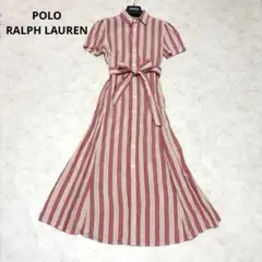 リネン100％✨ポロラルフローレン　ロングシャツワンピース　ウエストリボン　麻 リネン100％✨ポロラルフローレン ロングシャツワンピース ウエスト