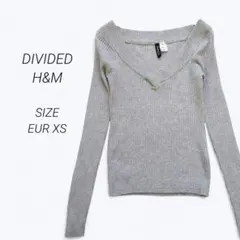 a2728▶DIVIDED　長袖リブニット【EUR XS】Vネック　グレー　春秋のサムネイル
