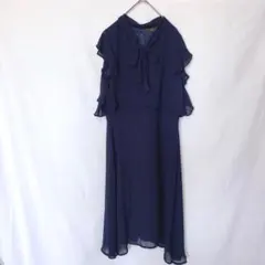 ♦︎ワンピース　フリル袖　L ネイビー パーティー　2次会