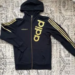 adidas NEO フルジップパーカー M 黒　ゴールド