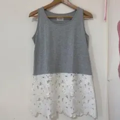 グレー ノースリーブ チュニック 花柄レース