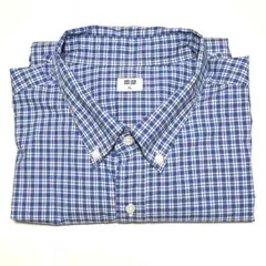 UNIQLO チェック 長袖シャツ 青白 XL