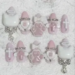 ネイルチップ量産型地雷韓国フレンチガーリー天使界隈平成女児肉球萌リボン