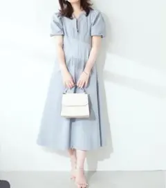 ナチュラルクチュール ウエストタックフロントZIPワンピース　ブルー