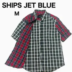 シップスジェットブルー❤半袖シャツ チェック M アメリカ製 デザインシャツ