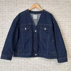 nano universe ビックシルエットノーカラーデニムブルゾン