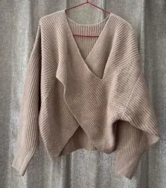 ピンクベージュ Vネック ラップセーター
