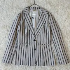 Solvar　ストライプテーラードジャケット　XS　ホワイト×グレー◆A811