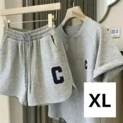 グレー セットアップ　ルームウェア半袖　ショートパンツ　XL