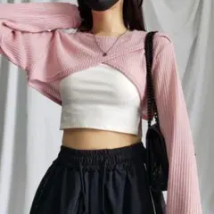 me+em select♡フロントクロスショートシアーニット 韓国 Fのサムネイル