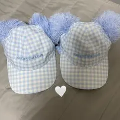 ディズニー　なかよしクラブ ポンポンキャップ　水色 ギンガムチェック