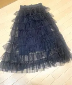段フリルのチュールロングスカート
