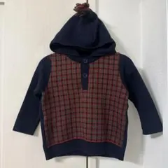 【未使用】familiarファミリア　赤チェックニットセーターポンポン付き80