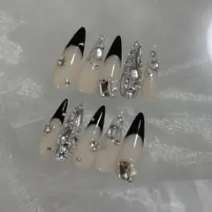 ネイルチップ ギャルネイル ロング 埋め尽くし　ハート　ワンホン シルバー