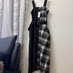 タグ付き　Mサイズ チェック柄ワンピース ウエストベルト付き　ジャンパースカート