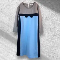 ギャラリービスコンティ ワンピース リボン　細見え 2 上品配色　グレー青700