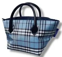 美品 バーバリー チェック バック ミニ トート Burberry ブルー 舟形のサムネイル