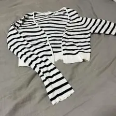 ストライプ柄リブ編み長袖カーディガン