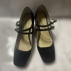 ルタロン エナメル ダブルストラップ パンプス 22.5cm ブラック 黒