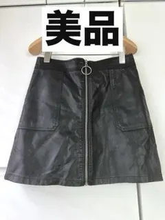 【美品】レザー風 フレア タイトスカート ミニスカート 黒